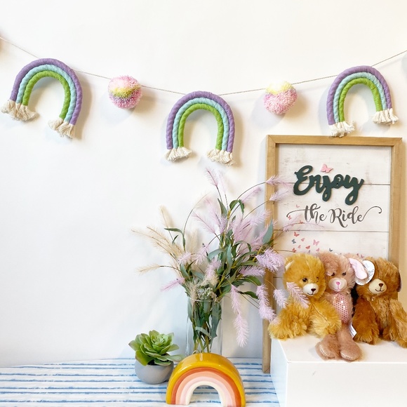 Handmade Rainbow Pom Pom Garland Baby Room Decor Party Decoration Easter Decor - Picture 5 of 7